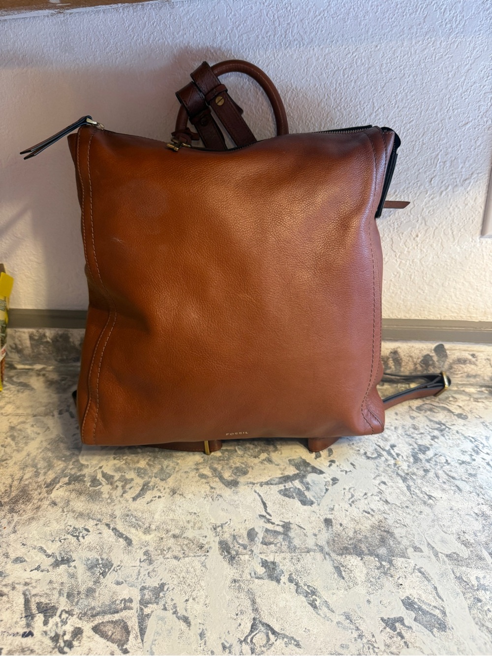 Fossil Cognac Leather Backpack